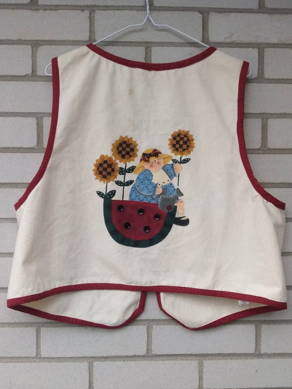 Vintage 90s Cotton Vest Hand Painted Size Large Cottagecore Prairie Sunflower
